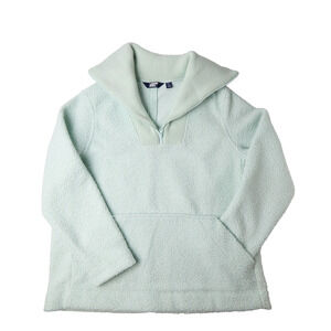 Lands’ End Women's Large Mint Green Boucle Fleece Pullover Half-Zip Cozy Sweater